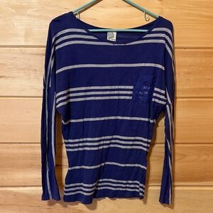 Stylish Striped Navy and Gray Blouse